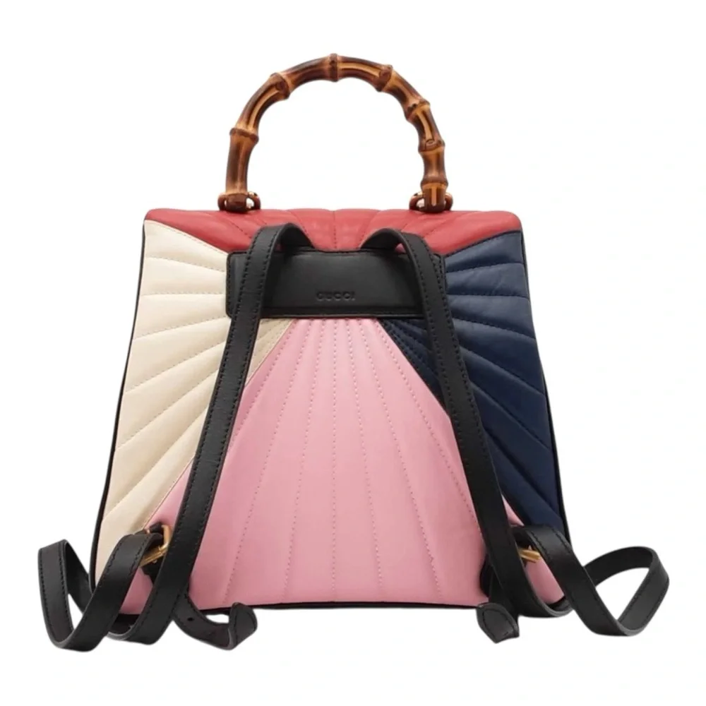 Gucci Queen Margaret Tropuntata Bamboo Multicolor Backpack Pearl Bee Clasp Rare